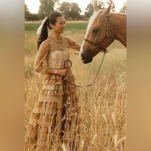Ivy City Co Yellow and Cream Sleeveless High Neck Gown
